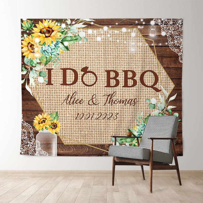 Lofaris I Do Bbq Sunflower Wood Party Backdrop for Wedding