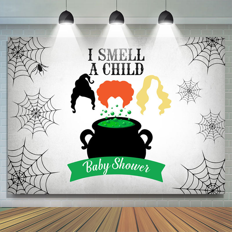 Lofaris I Smell A Child Halloween Grey Baby Shower Backdrop