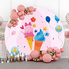 Lofaris Ice Cream Balloon Gender Reveal Round Backdrop Cover