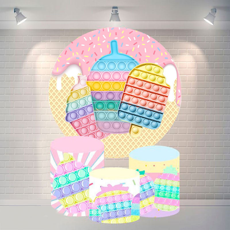 Lofaris Ice Cream Pop It Theme Circle Happy Birthday Backdrop