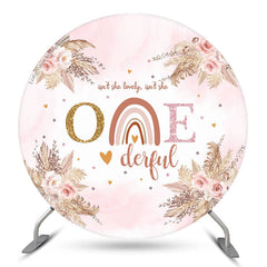 Lofaris Isnt She Onederful Floral Circle Pink Birthday Backdrop