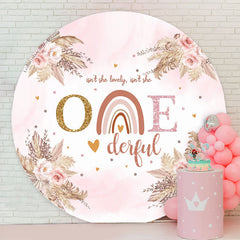 Lofaris Isnt She Onederful Floral Circle Pink Birthday Backdrop