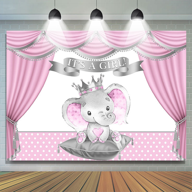 Lofaris It Is A Girl! Baby Elephant Shower Backdrop