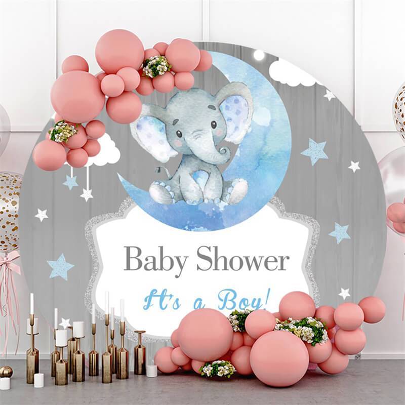 Lofaris It’s A Boy Blue Elephant Circle Baby Shower Backdrop