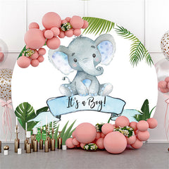 Lofaris Its A Boy Blue Elephant Leaves Baby Shower Round Backdrop