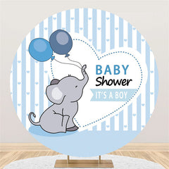 Lofaris Its A Boy Blue Strip Elephant Baby Shower Round Backdrop