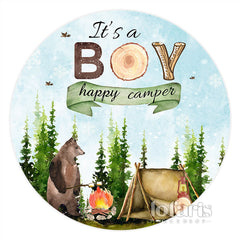 Lofaris Its A Boy Happy Camper Bear Round Baby Shower Backdrop