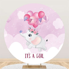 Lofaris Its A Girl Balloons Elephant Baby Shower Round Backdrop