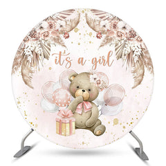 Lofaris Its A Girl Bear Balloon Baby Shower Round Backdrop