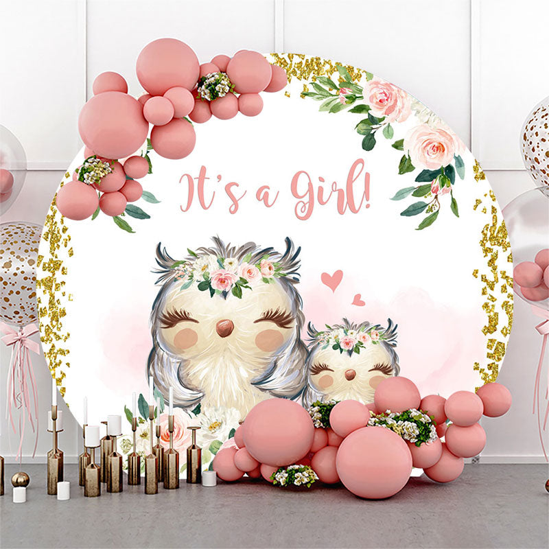 Lofaris Its A Girl Owl Floral Circle Baby Shower Backdrop