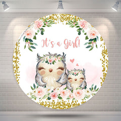 Lofaris Its A Girl Owl Floral Circle Baby Shower Backdrop