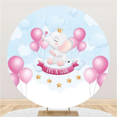 Lofaris Its A Girl Pink Elephant Circle Baby Shower Backdrop