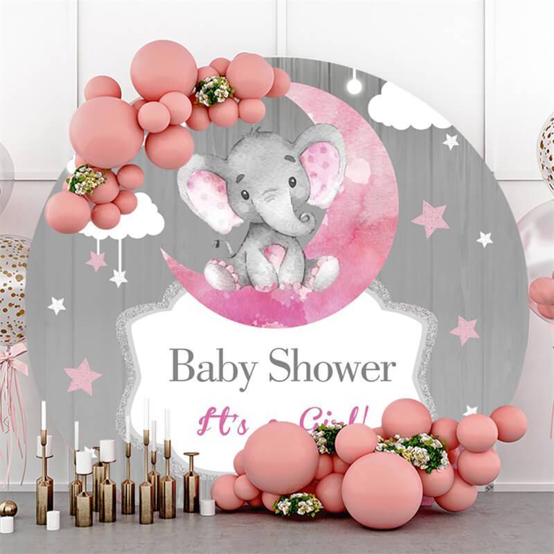 Lofaris It’s A Girl Pink Elephant Round Baby Shower Backdrop