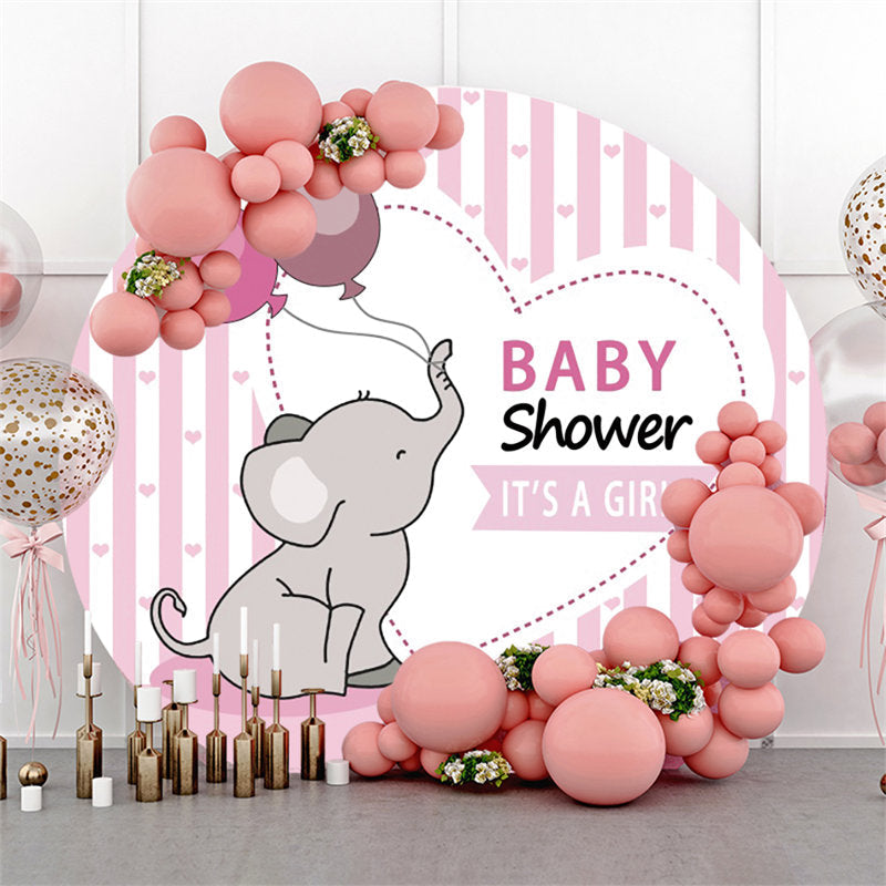 Lofaris Its A Girl Pink Strip Elephant Baby Shower Circle Backdrop