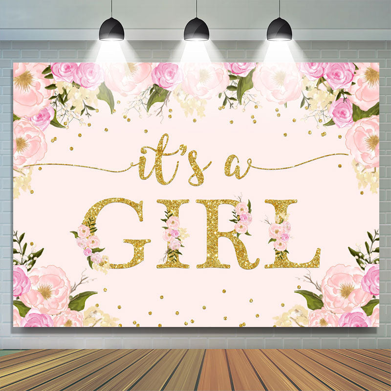 Lofaris Its A Girl Sweet Pink And Floral Baby Shower Backdrop