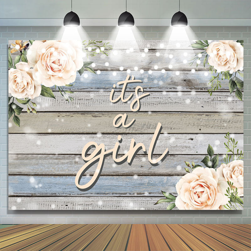 Lofaris Its A Girl Wood Pale Orange Floral Baby Shower Backdrop