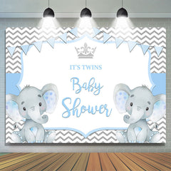 Lofaris It’S Twins Two Baby Blue Elephants Shower Backdrop