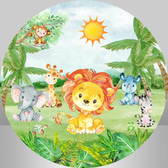 Lofaris Jungel Animals And Sun Round Boys Baby Shower Backdrop