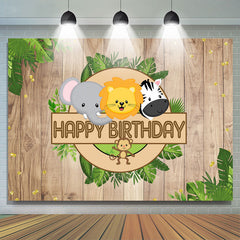 Lofaris Jungle Cute Animals Khaki Wooden Backdrop For Birthday