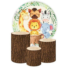 Lofaris Jungle Cute Animals Round Happy Birthday Backdrop Kit