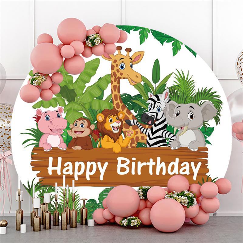 Lofaris Jungle Forest And Cute Animals Birthday Circle Backdrop