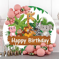 Lofaris Jungle Forest And Cute Animals Birthday Circle Backdrop