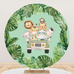 Lofaris Jungle Green Animals On The Truck Round Kid Backdrop