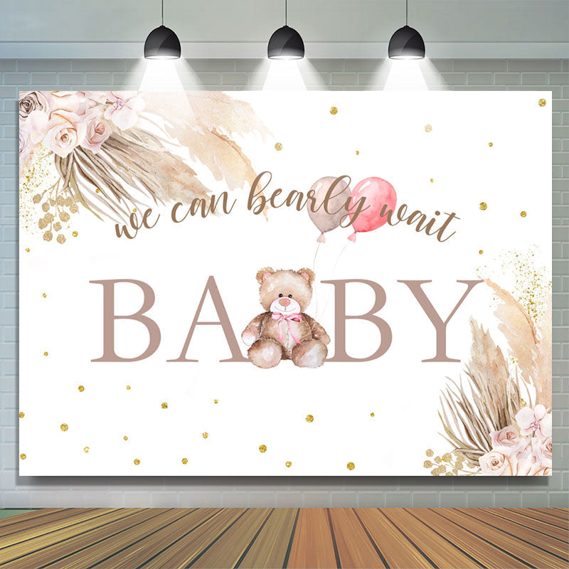 Lofaris Khaki Floral And Teddy Bear Backdrop For Baby Shower