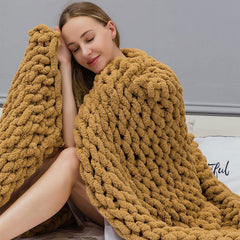 Lofaris Khaki Handmade Soft Chenille Chunky Knit Blanket