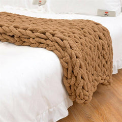 Lofaris Khaki Handmade Soft Chenille Chunky Knit Blanket