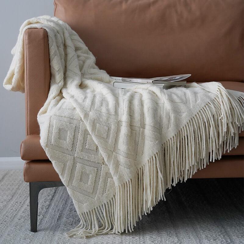 Lofaris Knit Versatile Warm Bed Blanket with Tassels Throw