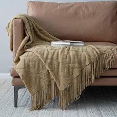 Lofaris Knit Versatile Warm Bed Blanket with Tassels Throw