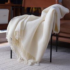 Lofaris Knitted Throw Blanket Grey Cozy Soft Bed with Tassels