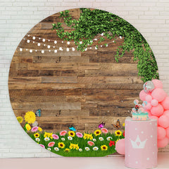 Lofaris Leaves Floral Spring Scene Wooden Round Backdrop