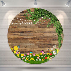 Lofaris Leaves Floral Spring Scene Wooden Round Backdrop