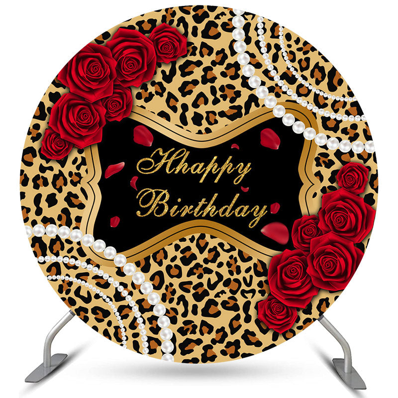 Lofaris Leopard Floral Pearl Circle Happy Birthday Backdrop