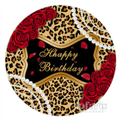 Lofaris Leopard Floral Pearl Circle Happy Birthday Backdrop