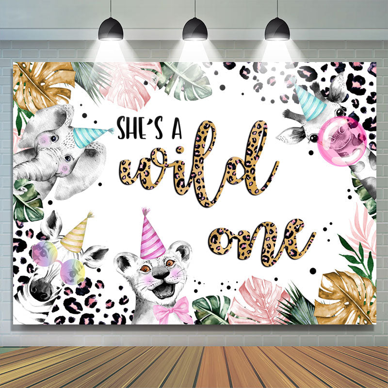 Lofaris Leopard Safari With Leaves Happy 1St Birthday Backdrop