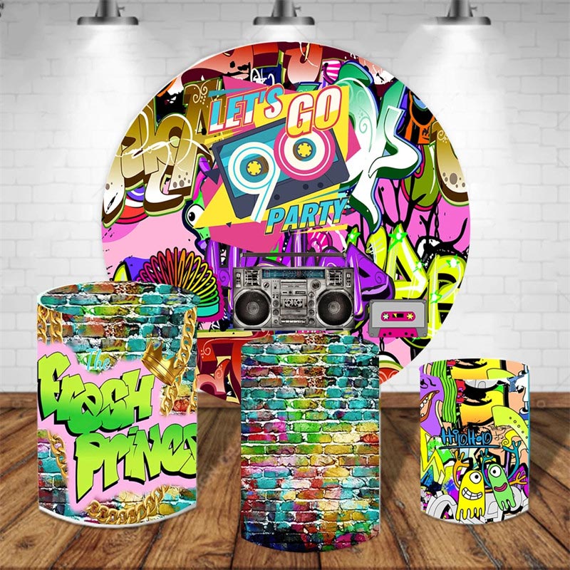 Lofaris Lets Go Party Hiphop Graffiti Round Backdrop Kit