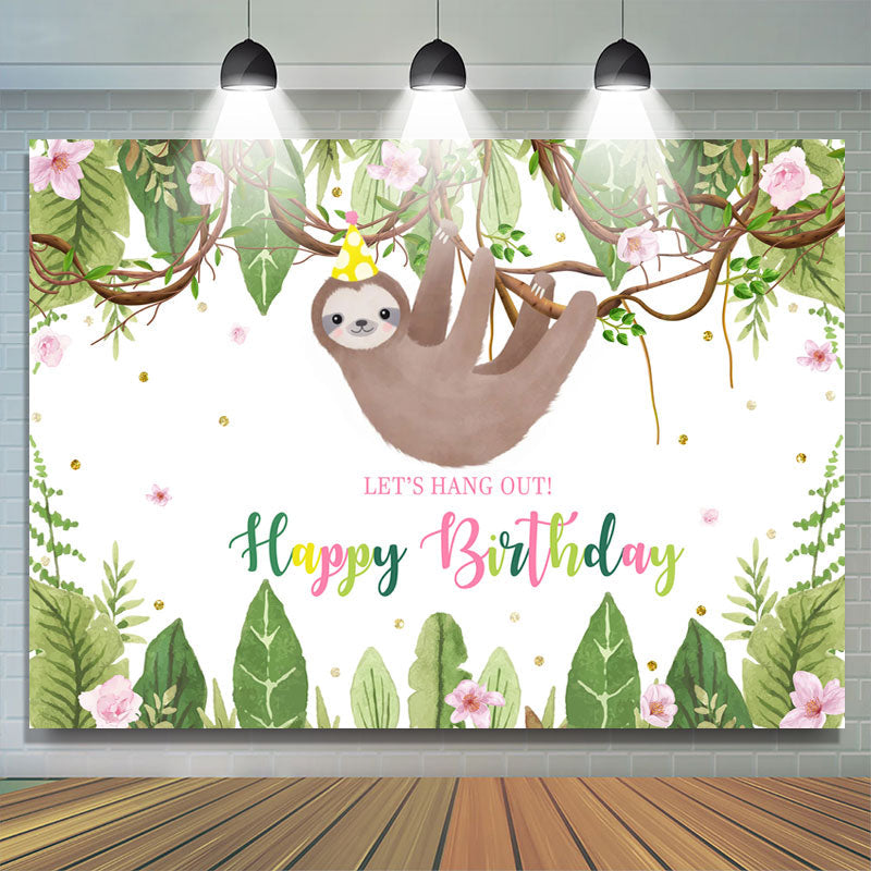 Lofaris Lets Hang Out With Koala Green Plants Birthday Backdrop