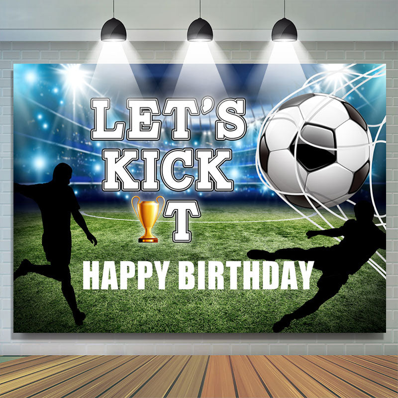 Lofaris Lets Kick It Football Field Happy Birthday Backdrop