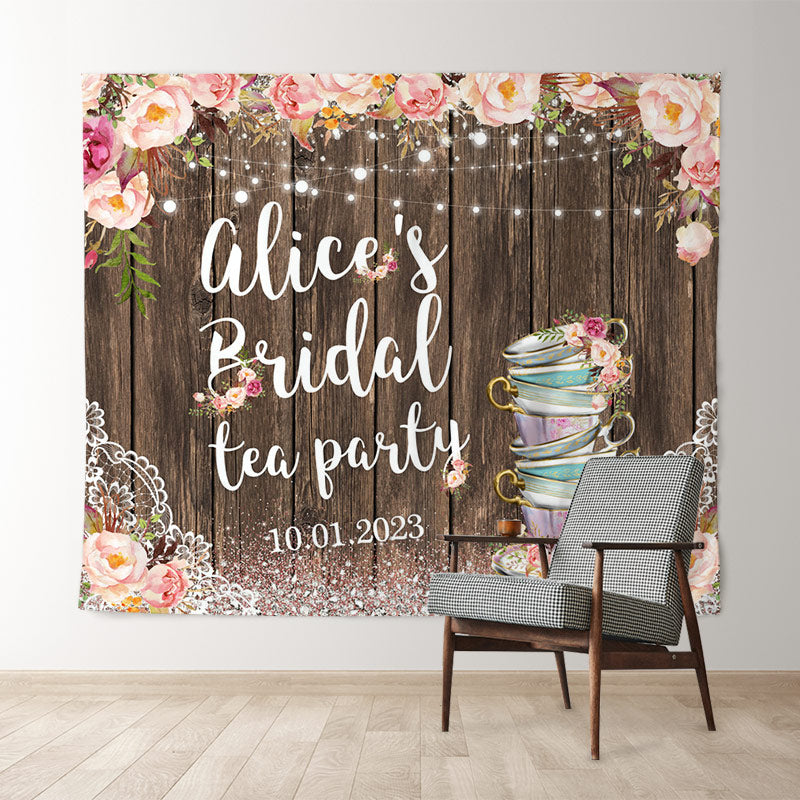 Lofaris Let’s Partea Pink Floral Rustic Bridal Shower Backdrop