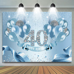 Lofaris Light Blue Balloon Ribbion Happy 40Th Birthday Backdrop