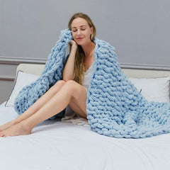 Lofaris Light Blue Handmade Warm Soft Chunky Knit Blanket for Bedroom