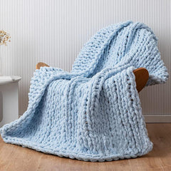 Lofaris Light Blue Handmade Warm Soft Chunky Knit Blanket for Bedroom