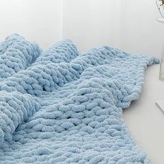 Lofaris Light Blue Handmade Warm Soft Chunky Knit Blanket for Bedroom