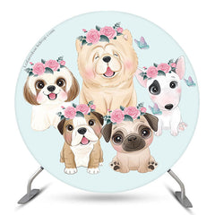 Lofaris Light Blue Puppy Dogs Round Party Backdrop Cover