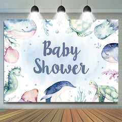 Lofaris Light Blue Sea World Animals Backdrop For Baby Shower