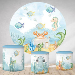 Lofaris Light Blue Under The Sea World Round Birthday Backdrop