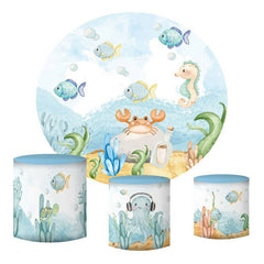 Lofaris Light Blue Under The Sea World Round Birthday Backdrop